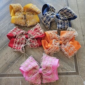 Wee Ones Girls Solid Colored Grosgrain Bow Set - 5 Pieces